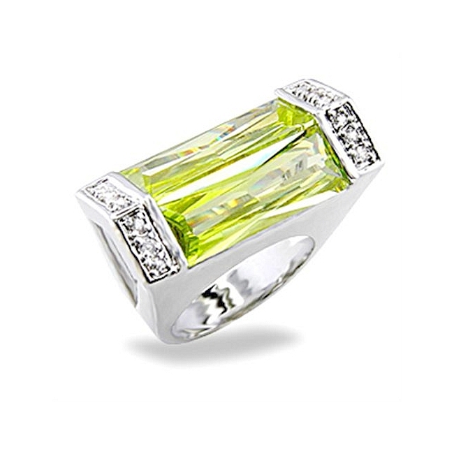 Petite Silver Tone Fashion Ring Peridot Cubic Zirconia