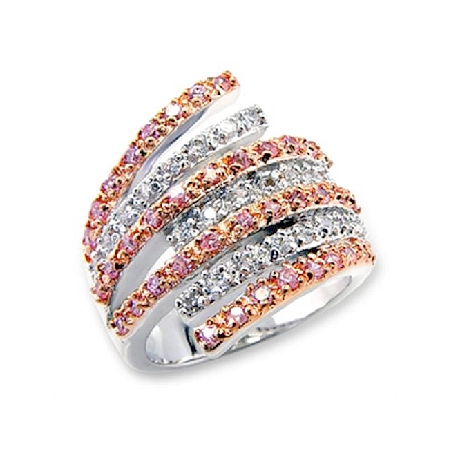 Stunning Two Tone Fashion Ring Rose CZ
