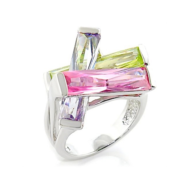 Silver Tone Fashion Ring Multi Color Cubic Zirconia