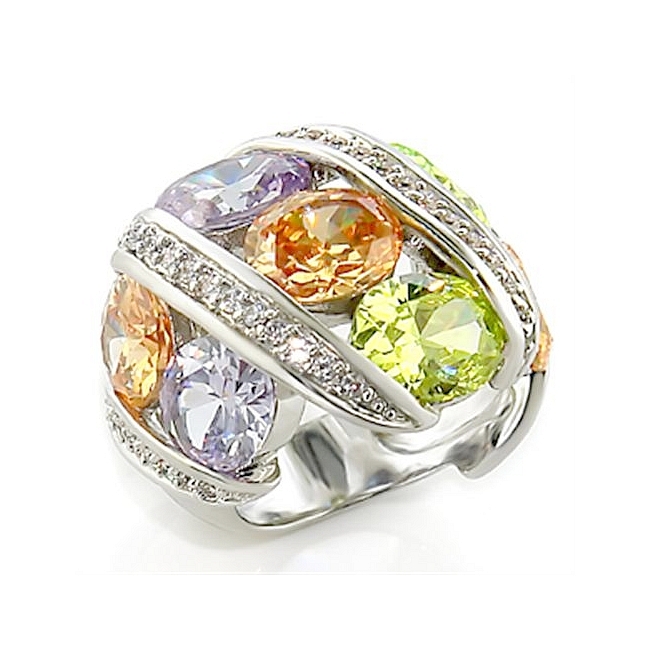 Silver Tone Fashion Ring Multi Color Cubic Zirconia