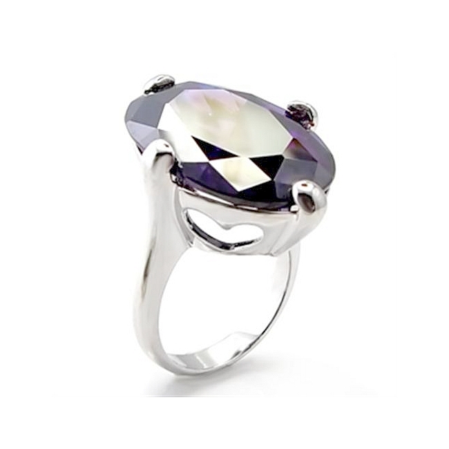 Exquisite Silver Tone Fashion Ring Amethyst Cubic Zirconia