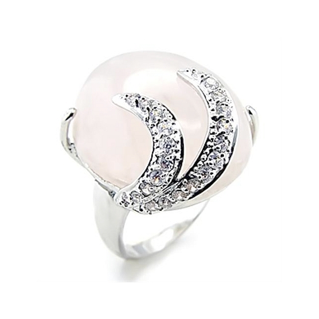 Silver Tone Fashion Ring Light Rose Crystal