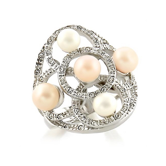 Silver Tone Fashion Ring Multi Color Synthetic Pearl