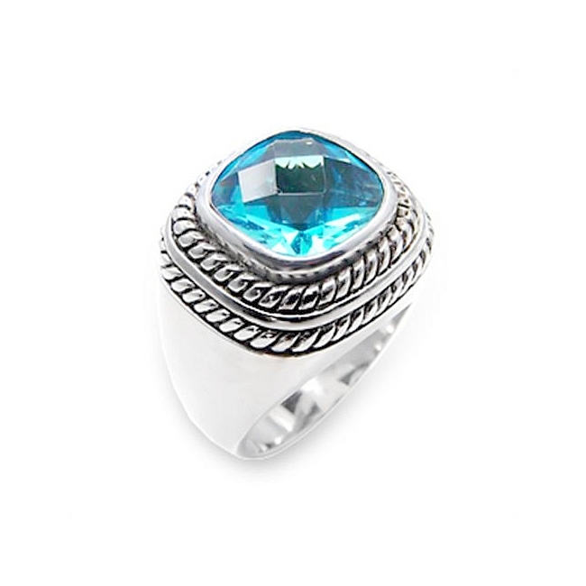 Elegant Sterling Silver .925 Ring Aqua CZ
