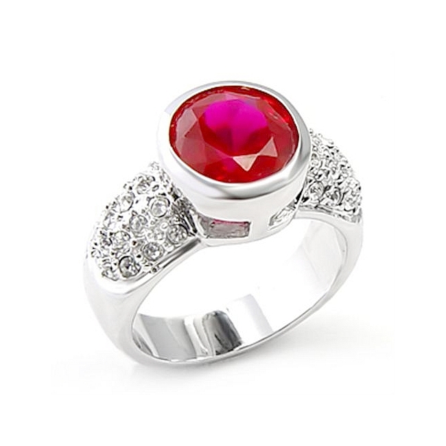 Silver Tone Fashion Ring Ruby Cubic Zirconia