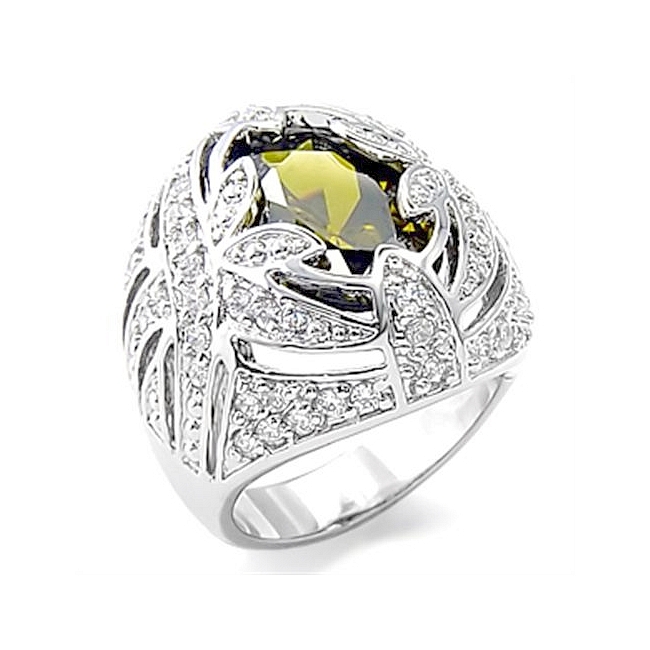 Silver Tone Fashion Ring Olivine Cubic Zirconia