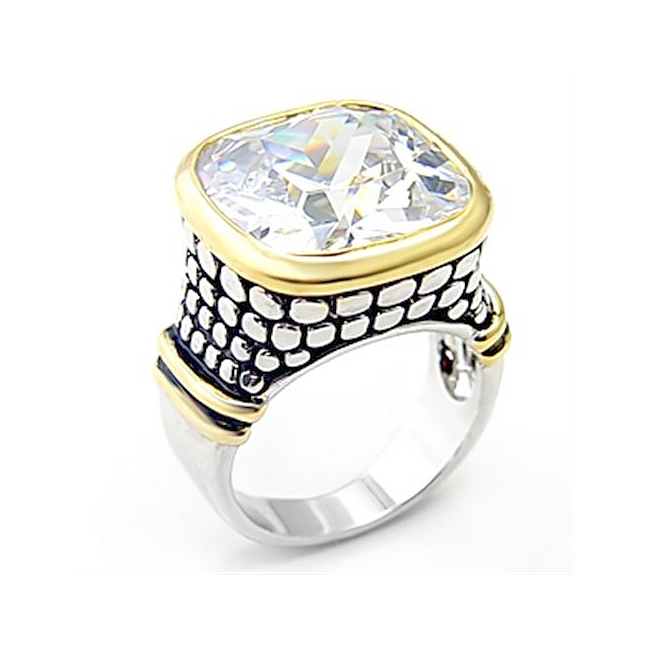 Two Tone Fashion Ring Clear Cubic Zirconia