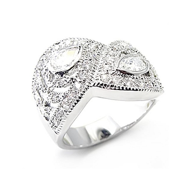 Silver Tone Pave Fashion Ring Clear CZ