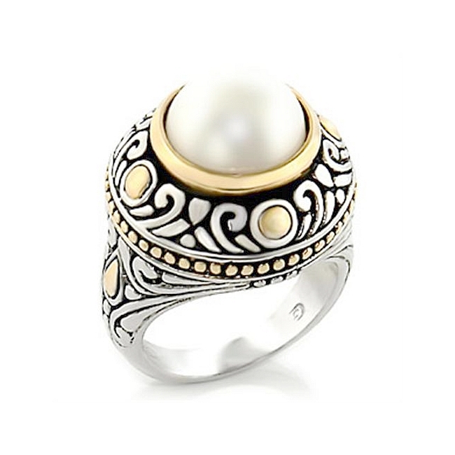 Two Tone Fashion Ring White Synthetic Pearl