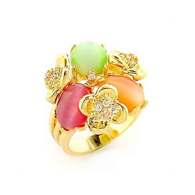 14K Yellow Gold Plated Fashion Ring Multi Color Synthetic Cateye