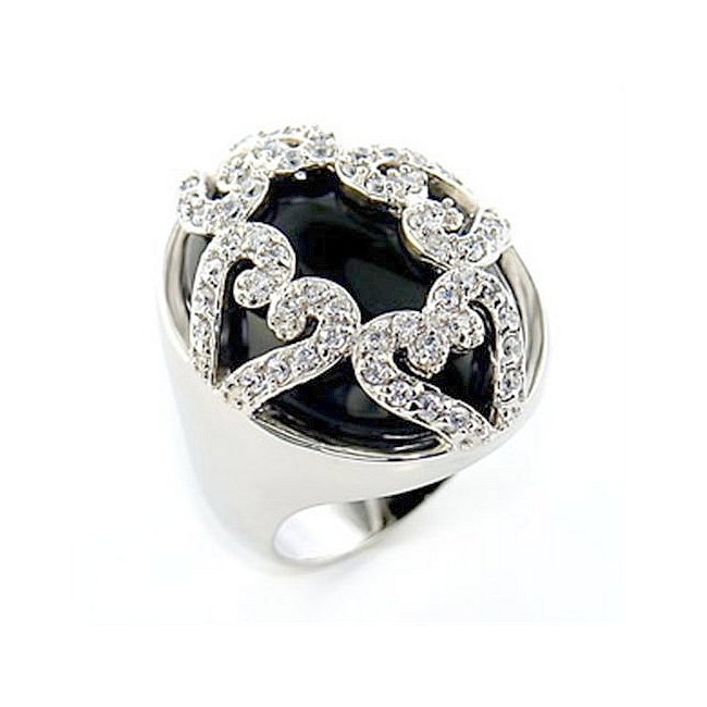 Silver Tone Fashion Ring Black Synthetic Onyx