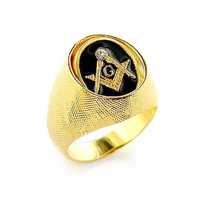 14K Yellow Gold Plated Masonic Mens Ring Clear Crystal