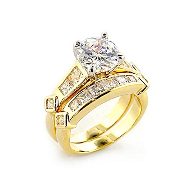 Petite Two Tone Fashion Ring Clear Cubic Zirconia