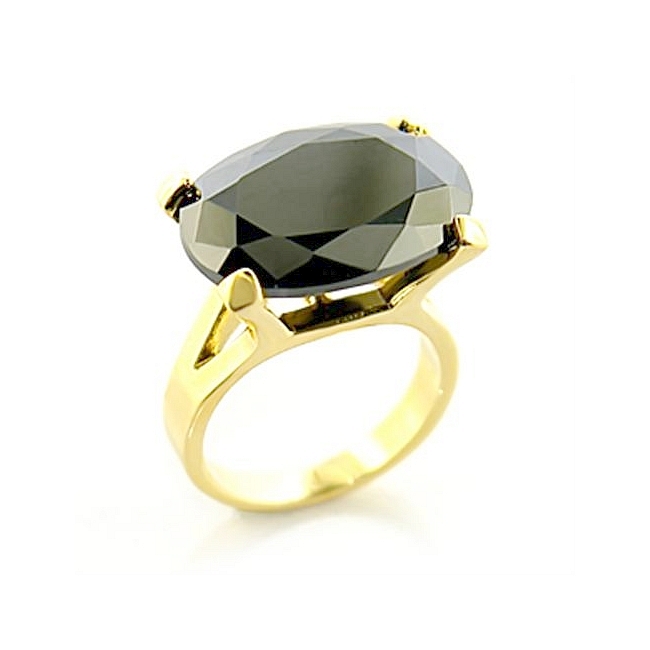 Classic 14K Yellow Gold Plated Fashion Ring Black CZ