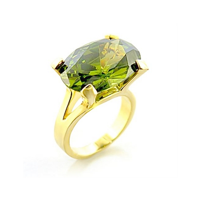 14K Yellow Gold Plated Fashion Ring Olivine CZ