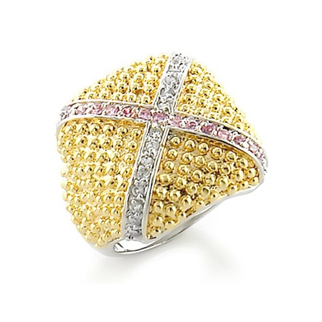 Two Tone Pave Fashion Ring Rose Cubic Zirconia