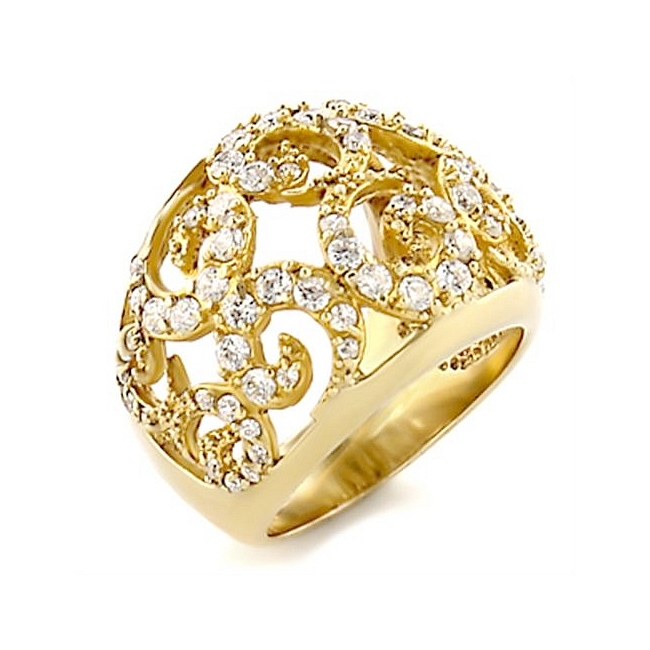 Stunning 14K Yellow Gold Plated Fashion Ring Clear CZ