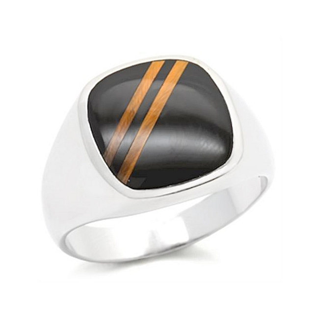 Stunning Silver Tone Mens Ring Black Synthetic Onyx