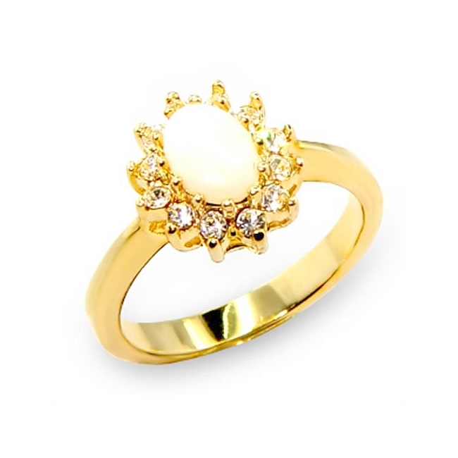 Classic 14K Yellow Gold Plated Fashion Ring White Synthetic Opal
