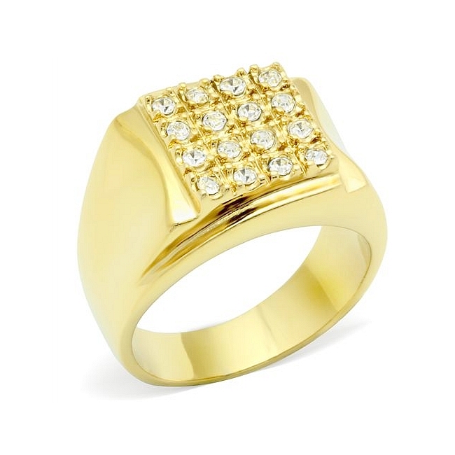 14K Gold Plated Square Fashion Ring Clear Crystal