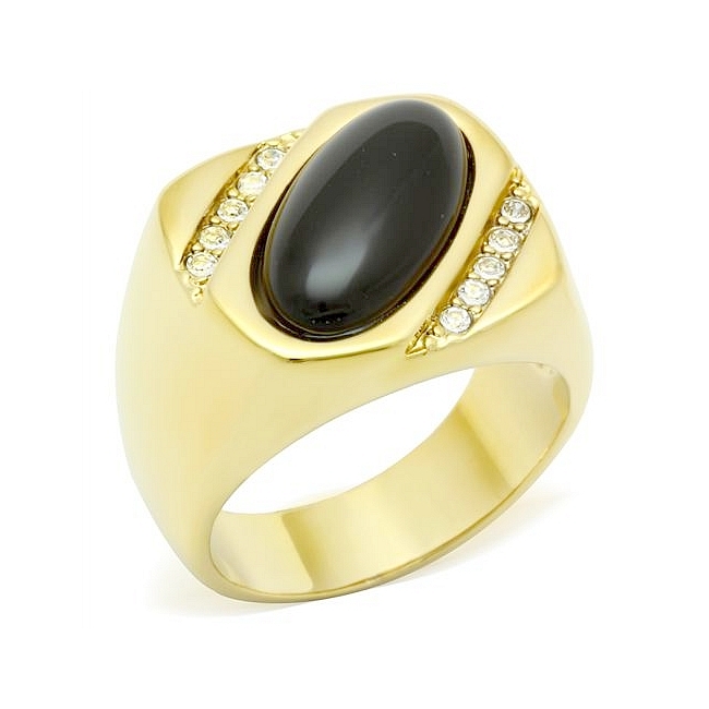 Lovely 14K Gold Plated Fashion Ring Black Synthetic Onyx