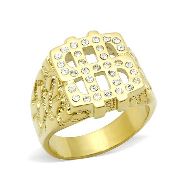 14K Gold Plated Square Fashion Ring Clear Crystal
