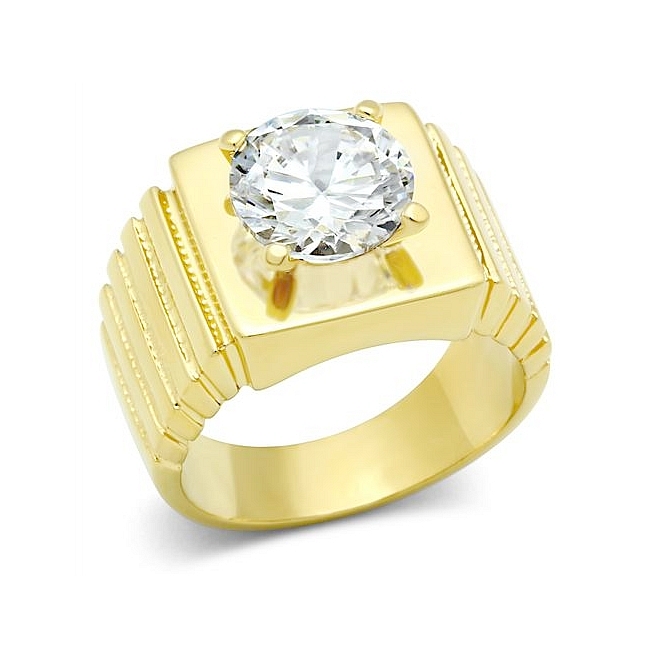 14K Gold Plated Square Fashion Ring Clear Cubic Zirconia