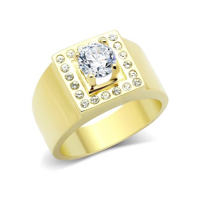 14K Gold Plated Square Fashion Ring Clear CZ