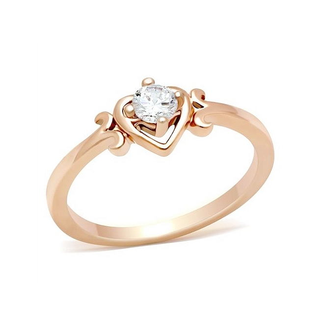 14K Rose Gold Plated Solitaire Engagement Ring Clear CZ