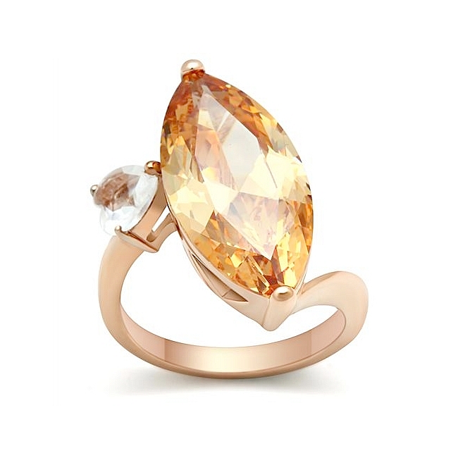 14K Rose Gold Plated Fashion Ring Champagne CZ
