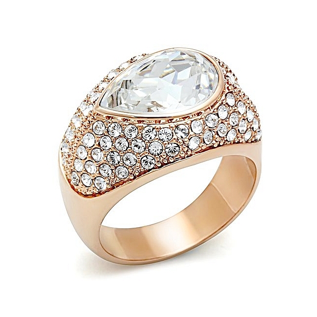 14K Rose Gold Plated Pave Fashion Ring Clear Crystal
