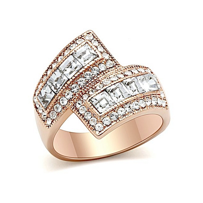 14K Rose Gold Plated Pave Fashion Ring Clear Crystal
