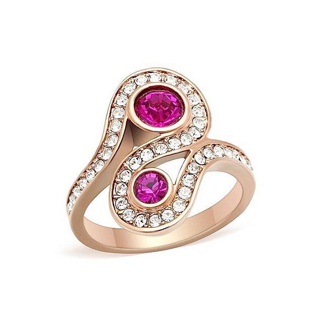 14K Rose Gold Plated Modern Fashion Ring Fuchsia CZ