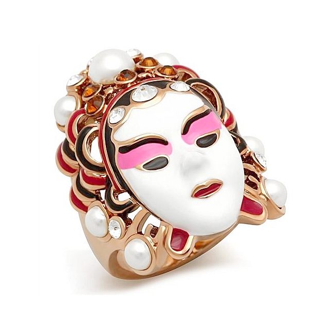 14K Rose Gold Plated Geisha Mask Fashion Ring Clear Crystal