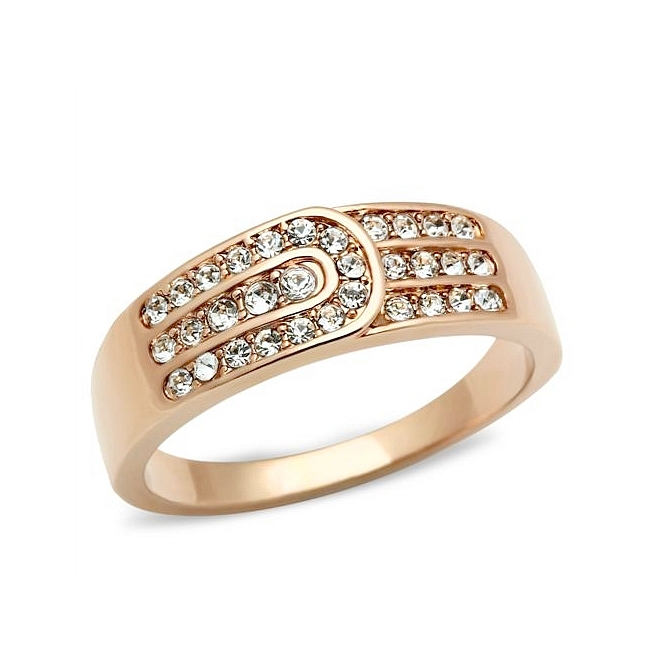 14K Rose Gold Plated Pave Wedding Ring Clear Crystal