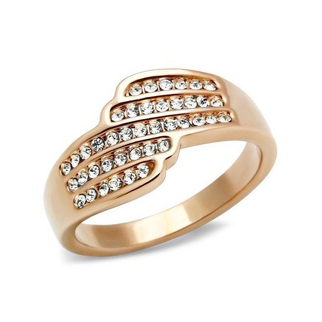 14K Rose Gold Plated Pave Wedding Ring Clear Crystal
