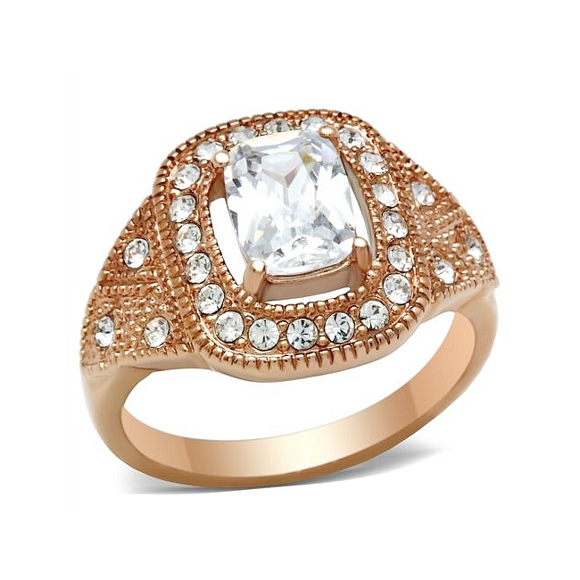 14K Rose Gold Plated Fashion Ring Clear Cubic Zirconia