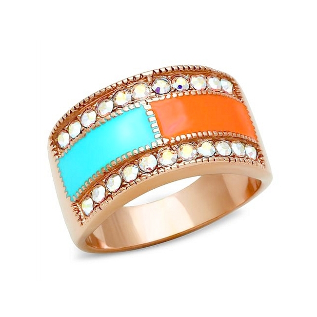 14K Rose Gold Plated Fashion Ring Clear Crystal