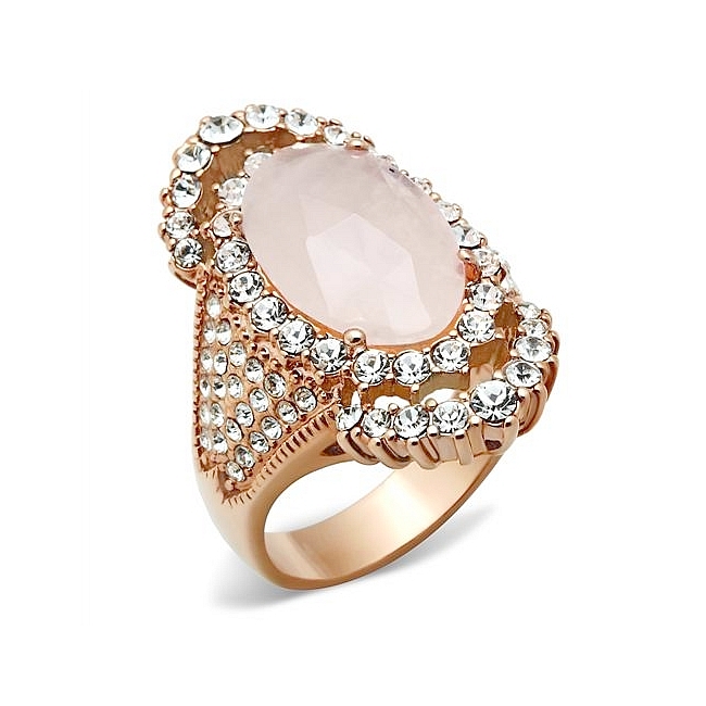 Classic 14K Rose Gold Plated Pave Fashion Ring Light Pink Crystal