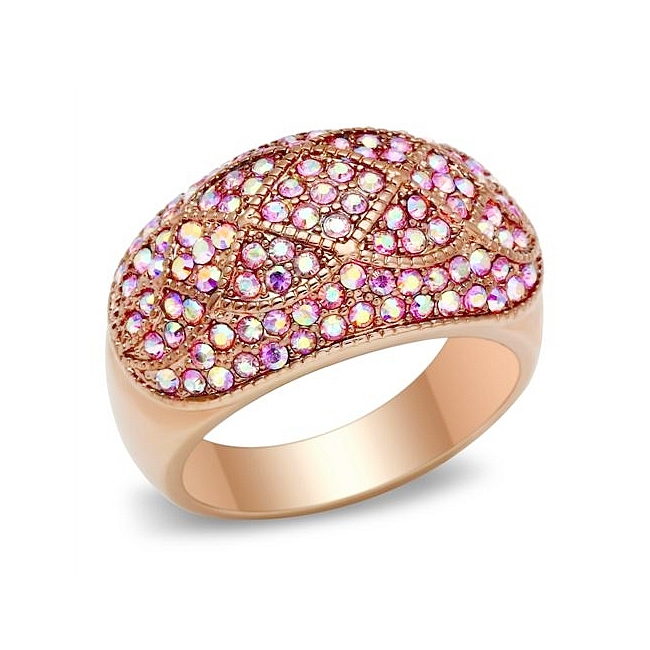 14K Rose Gold Plated Pave Fashion Ring Light Pink Crystal