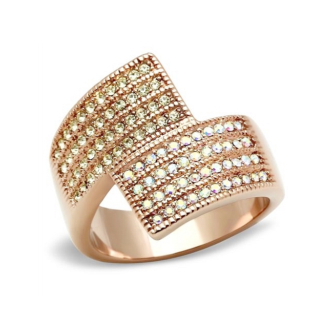 14K Rose Gold Plated Pave Fashion Ring Multi Color Crystal