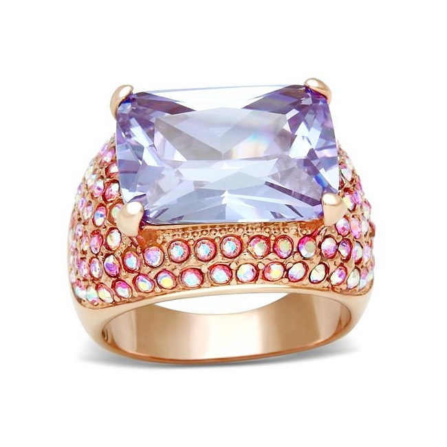 14K Rose Gold Plated Fashion Ring Light Amethyst Cubic Zirconia
