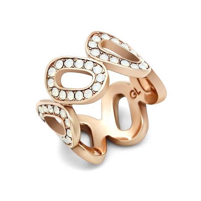 Petite 14K Rose Gold Plated Fashion Ring Rainbow Crystal
