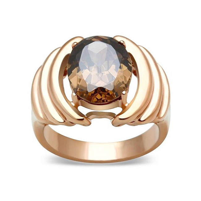 Stylish 14K Rose Gold Plated Fashion Ring Brown Cubic Zirconia