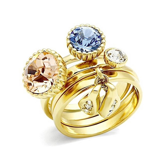 14K Gold Plated Flower Fashion Ring Multi Color Crystal
