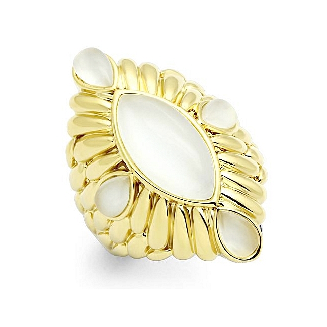 14K Gold Plated Fashion Ring White Synthetic Cat Eye