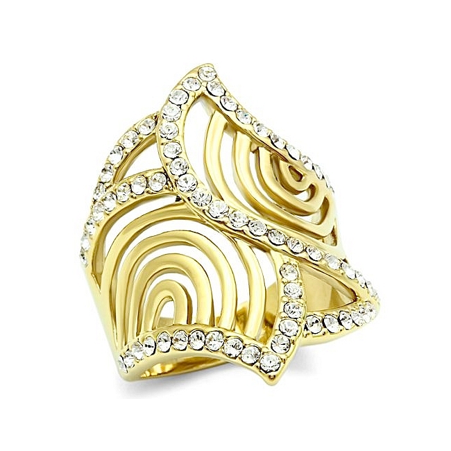 14K Gold Plated Modern Fashion Ring Clear Crystal