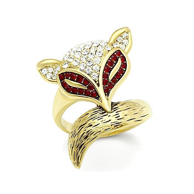 14K Gold Plated Fox Animal Fashion Ring Multi Color Crystal