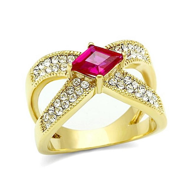 14K Gold Plated Pave Fashion Ring Ruby CZ