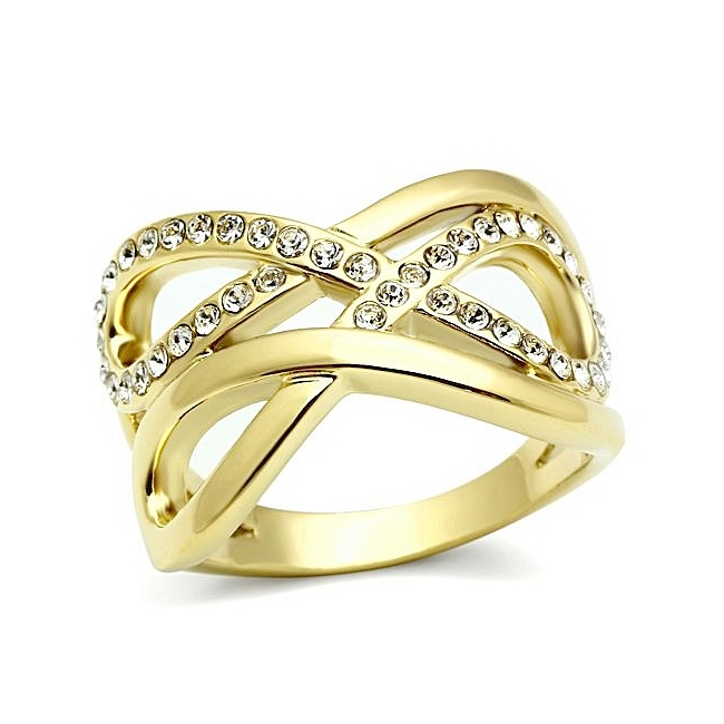 Stylish 14K Gold Plated Wedding Ring Clear Crystal